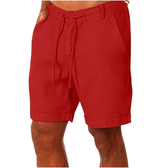 Mlzmgr Cotton Linen Shorts for Men Casual Drawstring 7 Inch Inseam Satin Elastic Waist Loungewear Shorts Breathable Pajama Shorts
