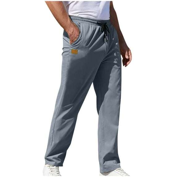Mlzmgr Cotton Pants for Men Breathable Loose Fitted Straight Leg Trousers Business Casual Trousers