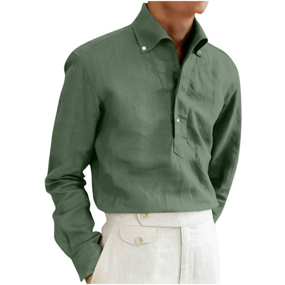 Mlzmgr Cotton Shirts for Men 1/3 Button Breathable Long Sleeve Lightweight Men's Business Casual Shirts