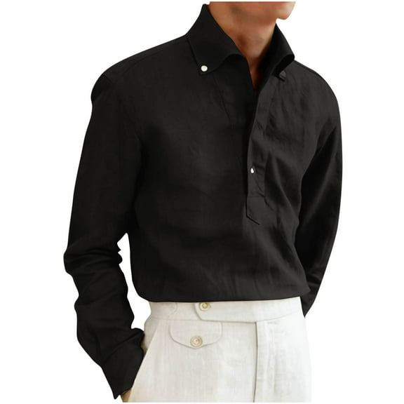 Mlzmgr Cotton Shirts for Men 1/3 Button Breathable Long Sleeve Lightweight Men's Business Casual Shirts