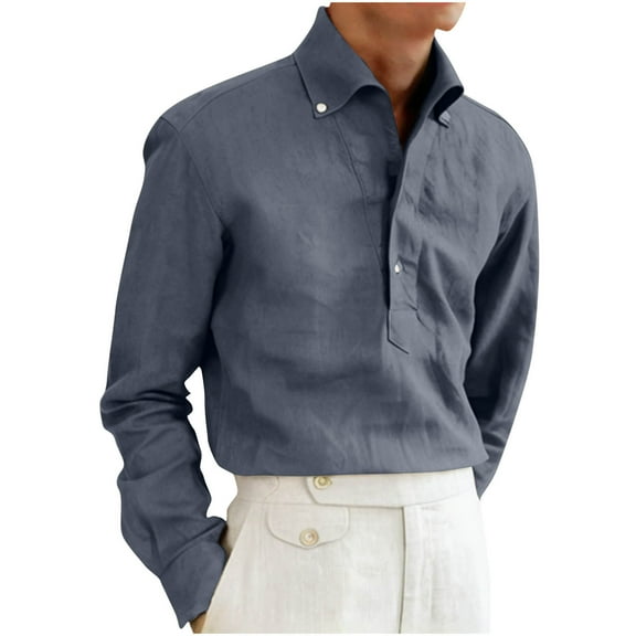 Mlzmgr Cotton Shirts for Men 1/3 Button Breathable Long Sleeve Lightweight Men's Business Casual Shirts