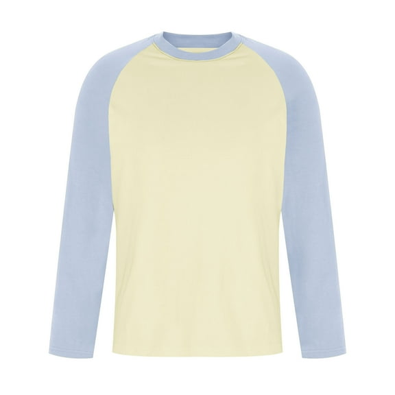 Mlzmgr Cotton Shirts for Men Basic Long Sleeve Crewneck Tops Color Blocked Breathable T Shirt Shirts