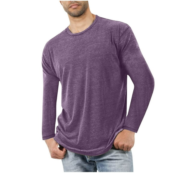 Mlzmgr Cotton Shirts for Men Long Sleeve Tops Crew Neck Breathable Comfy Home Wear Mens Sleep Shirts