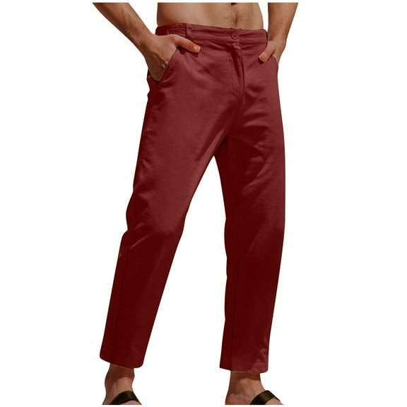 Mlzmgr Cotton Sports Pants for Men Drawstring Elastic Waist Straight Leg Pants Athletic Gym Trousers