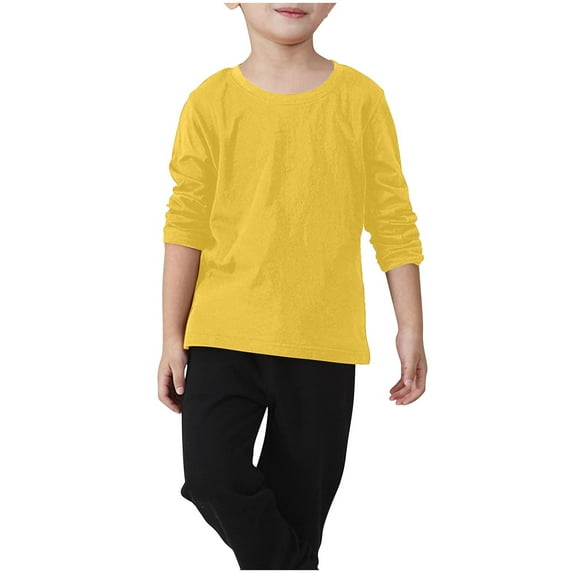 Mlzmgr Cotton Tshirts for Children 2-11 Years Long Sleeve Crew Neck Breathable Tops Solid Color Sweatshirts