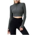 thumbnail image 1 of Mlzmgr Crop Tops for Women Long Sleeve High Neck Activewear Half Zipper Slim Stretchy Gym Workout Women's Shirts, 1 of 5