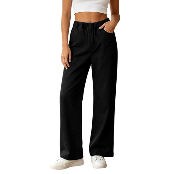 Mlzmgr Denim Pants for Women Wide Leg Elastic High Waisted Loose Casual Jean Pants with Pockets for Streetwear(X-Large)