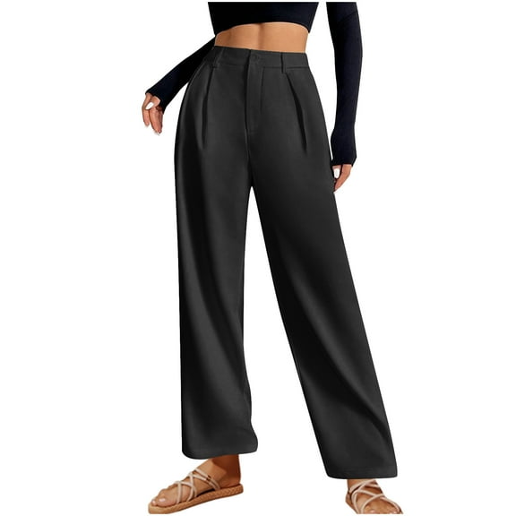 Mlzmgr Dress Pants for Women Straight Leg High Waisted Button Trousers Solid Color Business Casual Work Pants