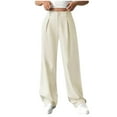 thumbnail image 1 of Mlzmgr Dress Pants for Women Wide Leg High Waist Dress Pants Solid Color Loose Comfy Work Business Pants, 1 of 4