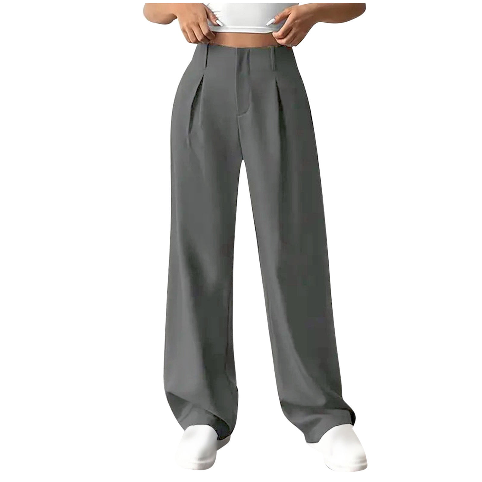 Mlzmgr Dress Pants for Women Wide Leg High Waist Dress Pants Solid Color  Loose Comfy Work Business Pants