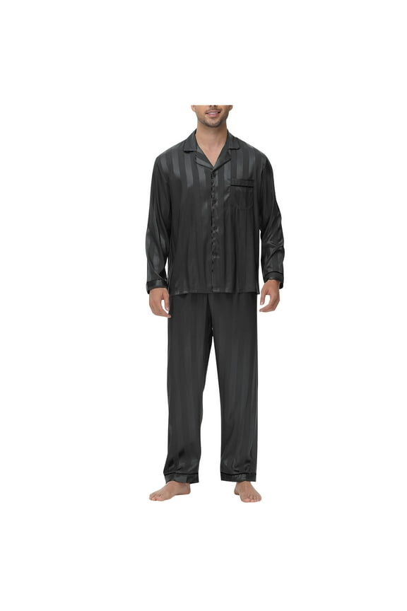 Flannel Pajama Suit Sets for Men Long Sleeve Button down Shirts Full Length Pants Sleep Wear Men Sets