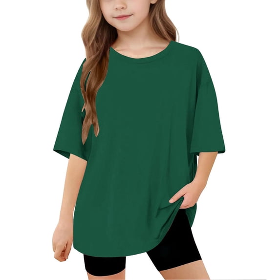 Mlzmgr Girls Boys T-shirts Short Sleeve Crewneck Blouses Tops 5-15 Years Loose Fitted Solid Color Tees