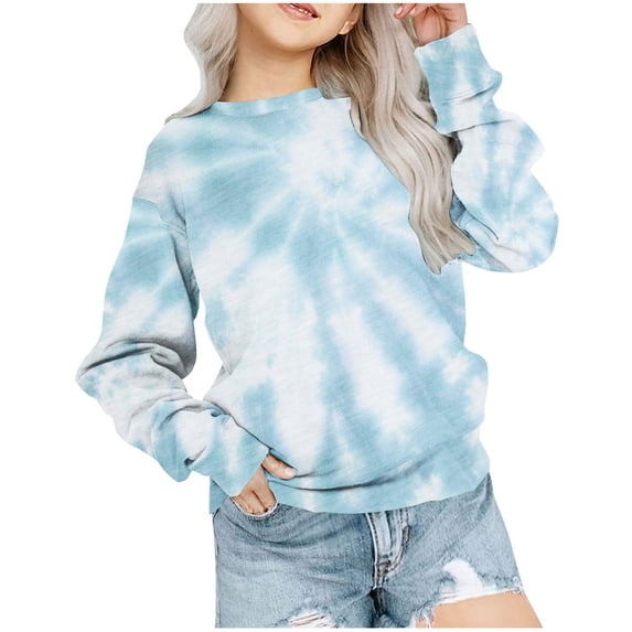 Mlzmgr Girls Oversized Sweatshirts Toddler Winter Fleece Crewneck Pullover Kids Dye Tie Tops 1-12 Years