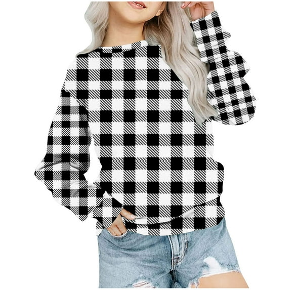 Mlzmgr Girls Sweatshirts Plaid Toddler Winter Fleece Pullover Tops Long Sleeve Baby Clothes 1- 12 Years