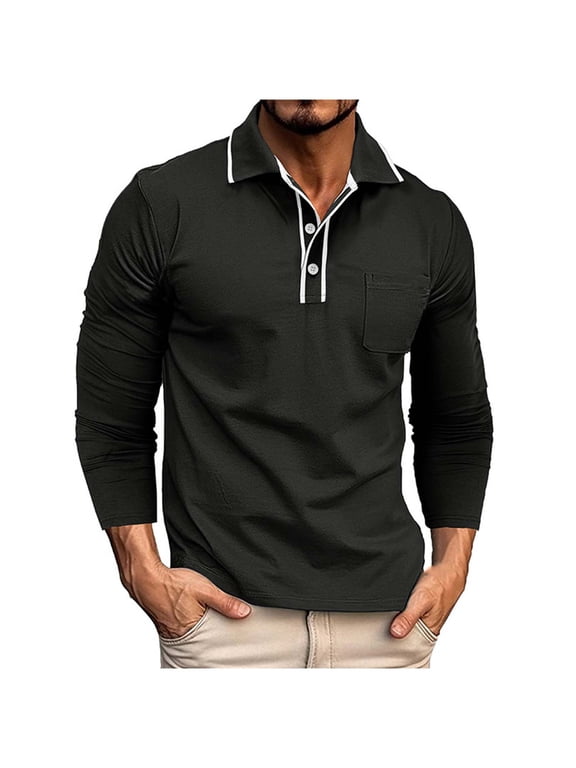 Golf Shirts for Men Long Sleeve Collared Cotton Breathable Soft Comfy Business Casual Shirts for Men