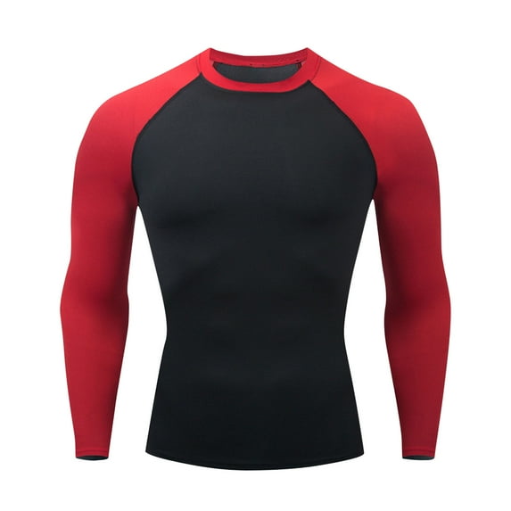 Mlzmgr Gym Shirts for Men Crewneck Long Sleeve Stretchable Quick Drying Workout Shirts Color Blocked