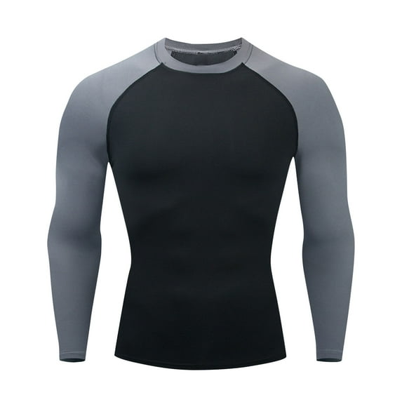 Mlzmgr Gym Shirts for Men Crewneck Long Sleeve Stretchable Quick Drying Workout Shirts Color Blocked