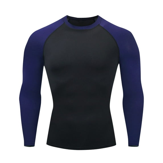 Mlzmgr Gym Shirts for Men Crewneck Long Sleeve Stretchable Quick Drying Workout Shirts Color Blocked