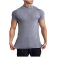 thumbnail image 1 of Mlzmgr Gym T-Shirts for Men Crew Neck 1/4 Zipper up Short Sleeve Slim Shirts Stretchy Athletic Running Gym Tops, 1 of 8