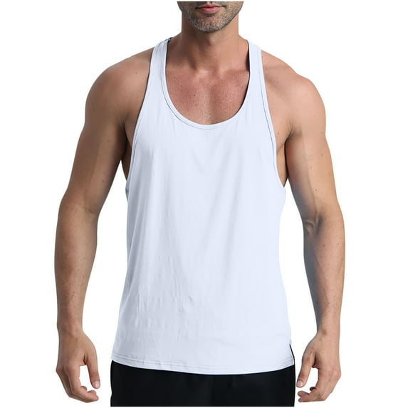 Mlzmgr Gym Tanks Tops for Men Cotton Sleeve Less Crew Neck Tops Breathable Workout Running Gym Mens Tanks