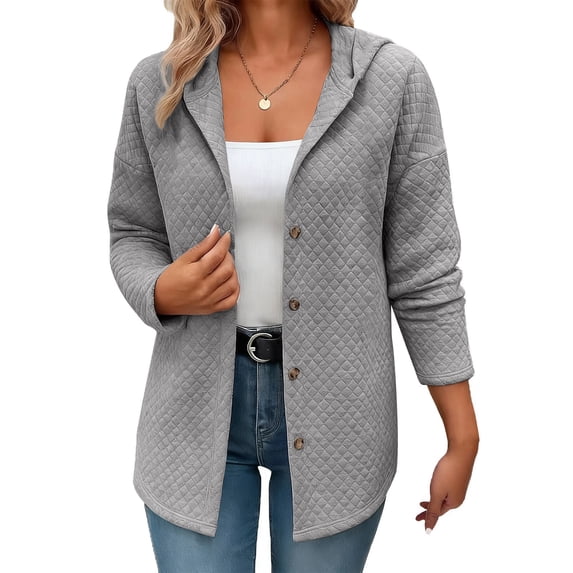 Mlzmgr Hooded Jackets for Women Casual Long Sleeve Button down Loose Fall Winter Warm Jackets Trendy Solid Color Coats(X-Large,Gray)