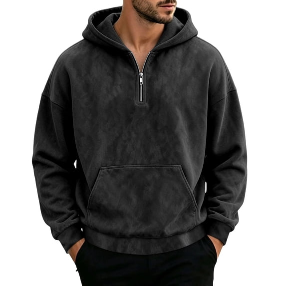 Mlzmgr Hooded Sweatshirts for Men Long Sleeve Zipper Printed Loose Casual Pullover Tops Lightweight Sweatshirts with Pocket(4X-Large,Black)