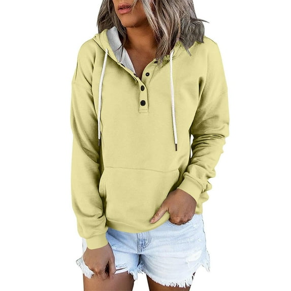 Mlzmgr Hoodies for Women 1/4 Button Drawstirng Regular Fitted Sweatshirts Solid Color Casual Sports Shirts