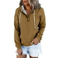 thumbnail image 1 of Mlzmgr Hoodies for Women 1/4 Button Drawstirng Regular Fitted Sweatshirts Solid Color Casual Sports Shirts, 1 of 6