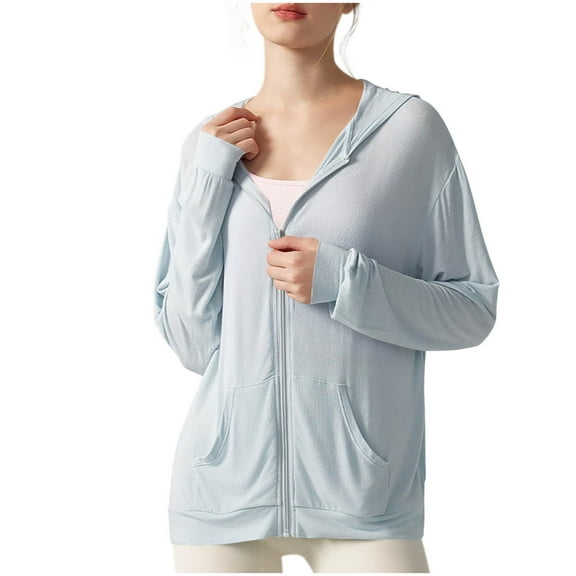 Mlzmgr Hoodies for Women Cotton Breathable Soft Long Sleeve Full Zip up Sunproof Shirts with Pockets