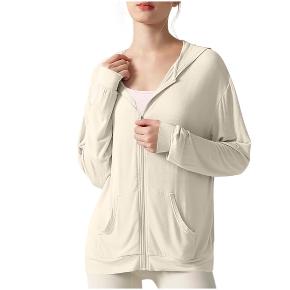Mlzmgr Hoodies for Women Cotton Breathable Soft Long Sleeve Full Zip up Sunproof Shirts with Pockets
