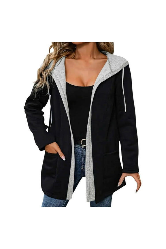 Hoodies for Women Open Front Long Sleeve Jackets with Pockets Going out Casual Shirts Winter Trendy