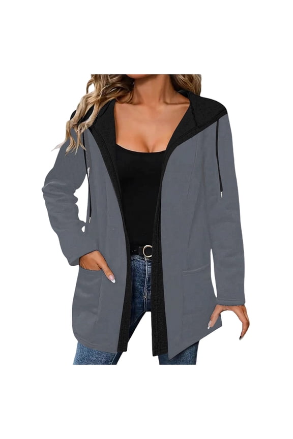 Hoodies for Women Open Front Long Sleeve Jackets with Pockets Going out Casual Shirts Winter Trendy