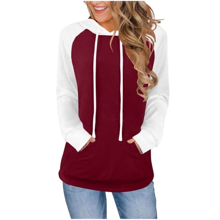 Mlzmgr Hoodies for Women Pullover Drawstirng Regular Fitted Sweatshirts Color Blocked Casual Sports Shirts
