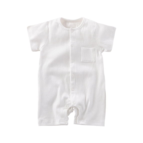 Mlzmgr Infant Clothes for Boys Girls Short Sleeve Button down Crewneck Ribbed Jumpsuits Casual Comfy Toddler Romper(1-2 Years,White)