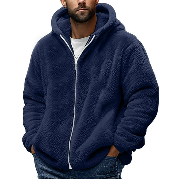 Mlzmgr Jackets for Men Hooded Fuzzy Fleece Long Sleeve Full Zip up Sweatshirts for Men Winter Outdoor Warm Loungewear Casual Coats