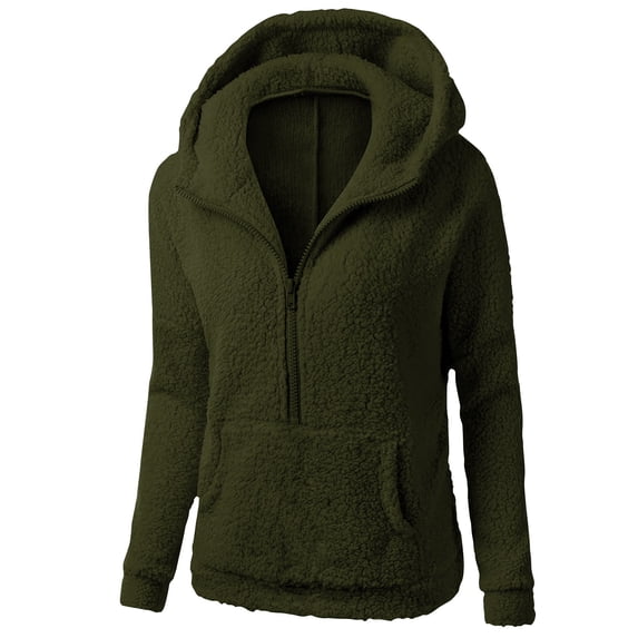 Mlzmgr Jackets for Women Hooded Long Sleeve Fuzzy Fleece Warm Tops with Pockets 1/2 Zip Going out Casual Coats Women