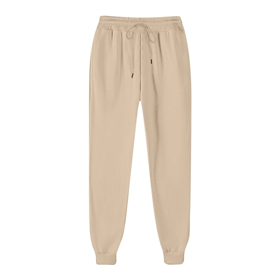 Mlzmgr Jogger Pants for Women Elastic Waist Drawstring Loose Fitting Casual Solid Color Running Sweatpants(X-Large,Beige)