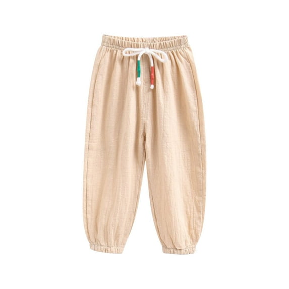 Mlzmgr Joggers for Girls Cotton Linen Loose Baggy Pants Elastic Waist Trousers with Pockets Thin Lightweight Beach Pants 2-9 Years