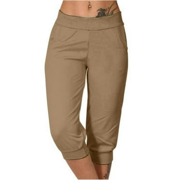 Mlzmgr Joggers for Women Capris for Women Elastic Waist 3/4 Lenght Pants Yoga Workout Gym Pants S-3XL