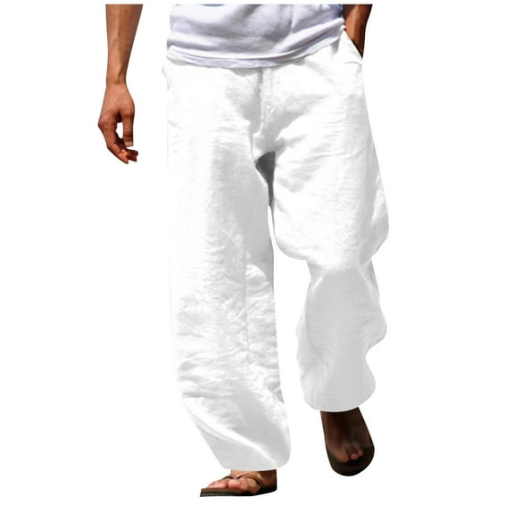 Mlzmgr Linen Pants for Men Loose Baggy Drawstring Elastic Waist Trousers Summer Casual Homewear Pants