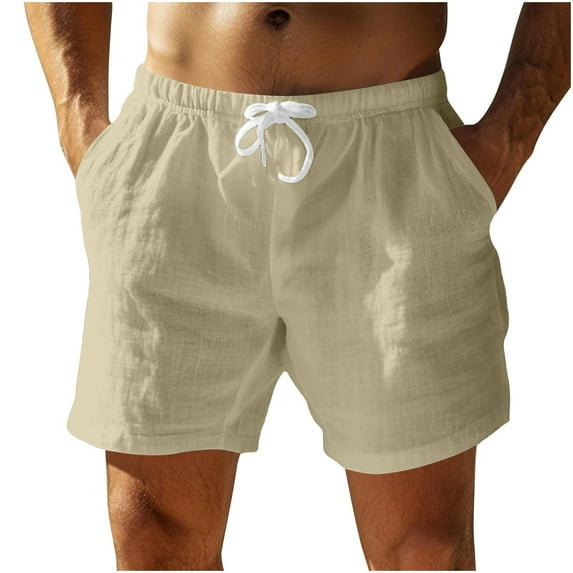 Mlzmgr Linen SHorts for Men 5 Inch Inseam Regular Fitted Soft Comfy Shorts for Men Solid Color