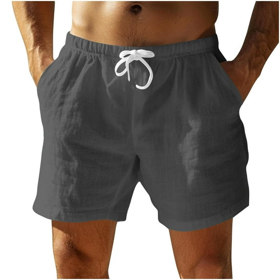 Mlzmgr Linen SHorts for Men 5 Inch Inseam Regular Fitted Soft Comfy Shorts for Men Solid Color