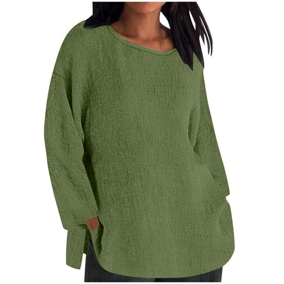 Mlzmgr Linen Shirts for Women Oversized Loose Baggy Pullover Lightweight Casual Blouses for Women S-3LX