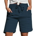thumbnail image 1 of Mlzmgr Linen Shorts for Women 7 Inch Drawstring Elastic Waist Shorts with Pockets Casual Travel Shorts, 1 of 5