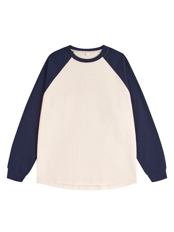 Long Sleeve Shirts for Men Crewneck Casual Loose Fitting Raglan Color Block Fall Pullover Tops Lightweight Sweatshirts(Large,Navy)