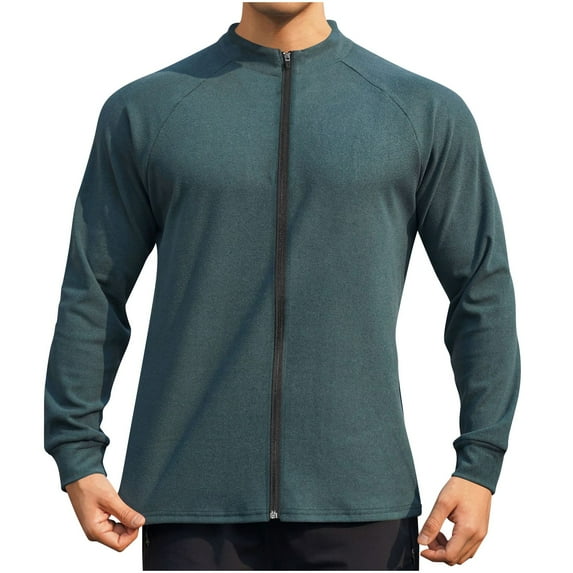 Mlzmgr Long Sleeve Shirts for Men Full Zip up Loose Fitted Crewneck Outdoor Activewear Mens Shirts S-3XL