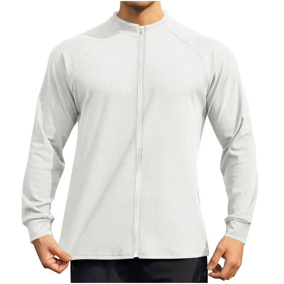 Mlzmgr Long Sleeve Shirts for Men Full Zip up Loose Fitted Crewneck Outdoor Activewear Mens Shirts S-3XL