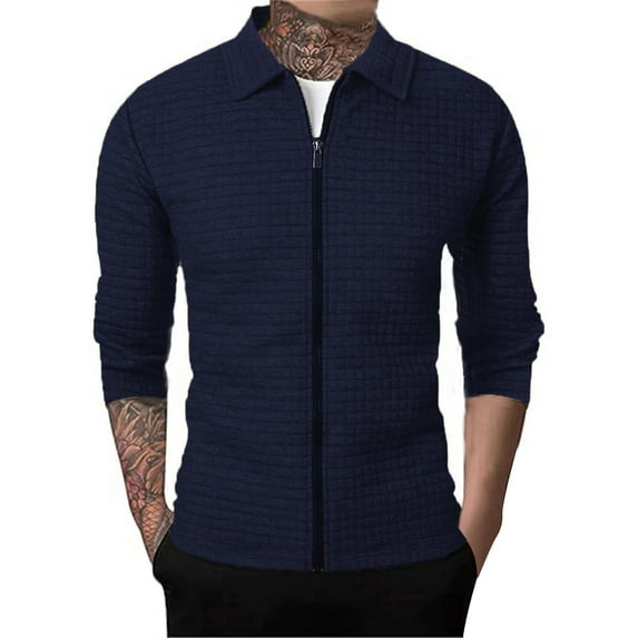 Mlzmgr Long Sleeve Shirts for Men Full Zipper up Collared Neck Knit Breathable Warm Outdoor Tops Fall Trendy