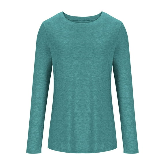 Mlzmgr Long Sleeve Shirts for Women Crwe Neck Cotton Breathable Womens Pullover Basic Shirts Solid Color