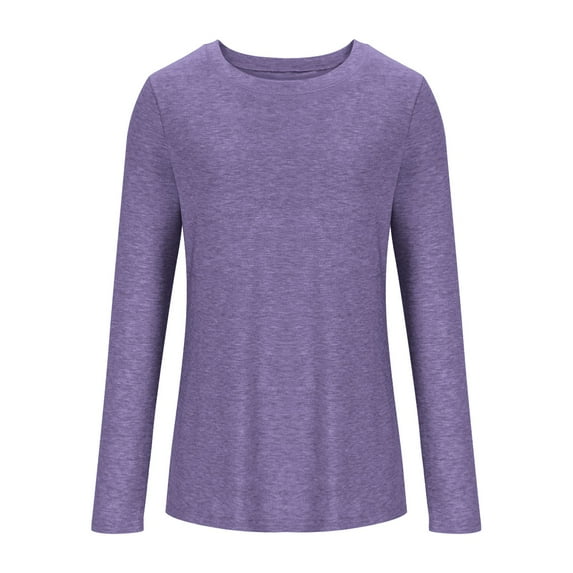 Mlzmgr Long Sleeve Shirts for Women Crwe Neck Cotton Breathable Womens Pullover Basic Shirts Solid Color